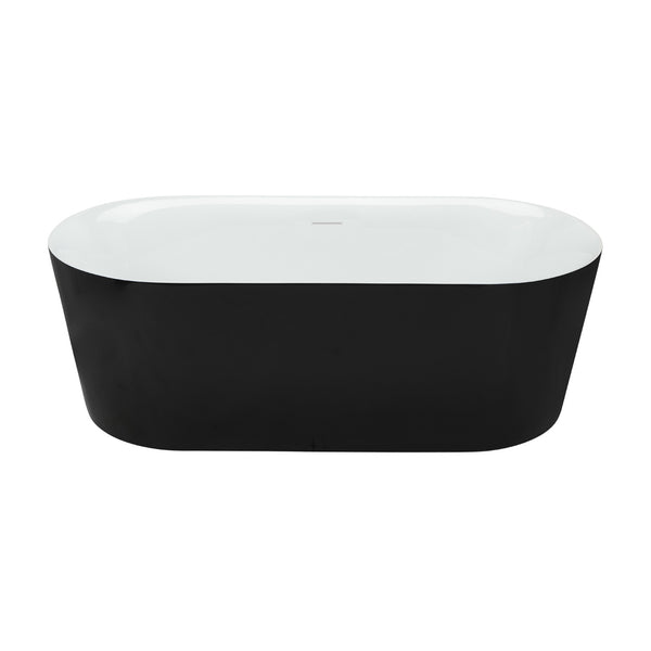 60'' glossy black and white oval freestanding bathtub