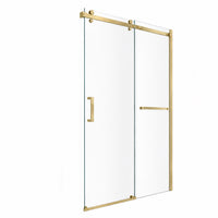 Alcove Shower Door with Towel Bar in Brushde Brass Finish