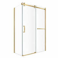 Shower Door and Panel Set with Towel Bar in Brushed Brass Finish
