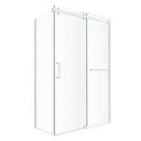 Shower Door and Panel Set with Towel Bar in Matte White Finsh