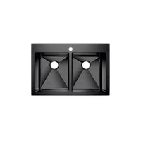 Évier de cuisine stainless noir double montage, 2 cuves, 33''X22''