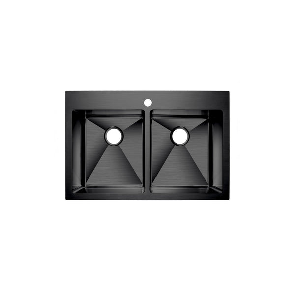 Évier de cuisine stainless noir double montage, 2 cuves, 33''X22''
