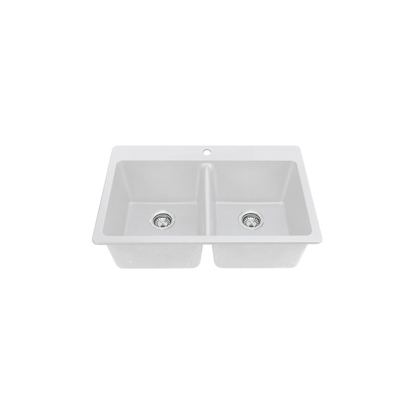 2 bols, 33''X22'', évier de cuisine blanc à montage double