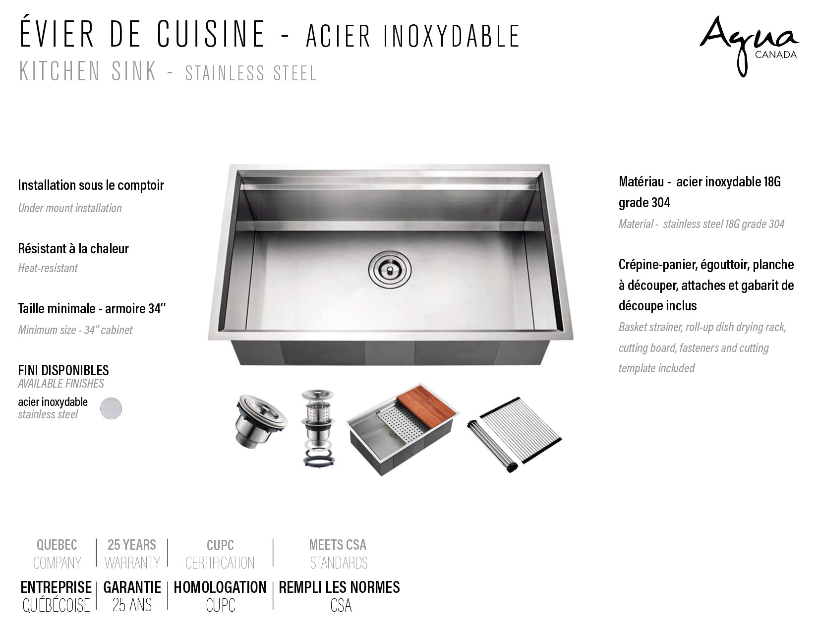 Agua Canada | Empire 1 Bowl, 32''X19'' ,Undermount Kitchen Sink
