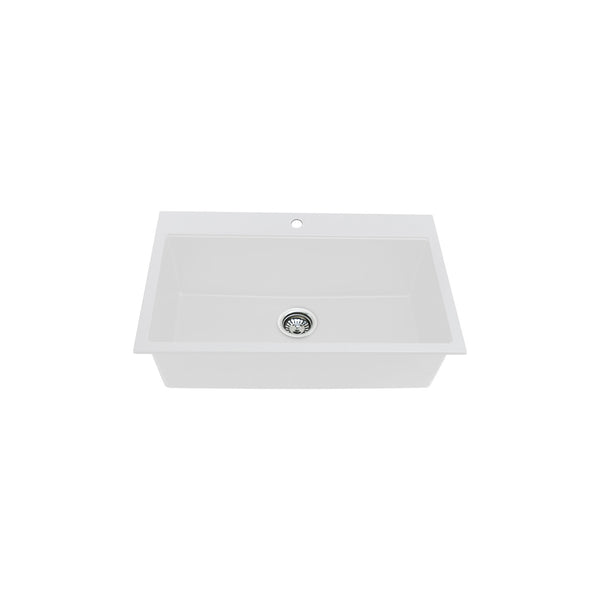 Évier de cuisine blanc double montage, 1 cuve, 30''X20''