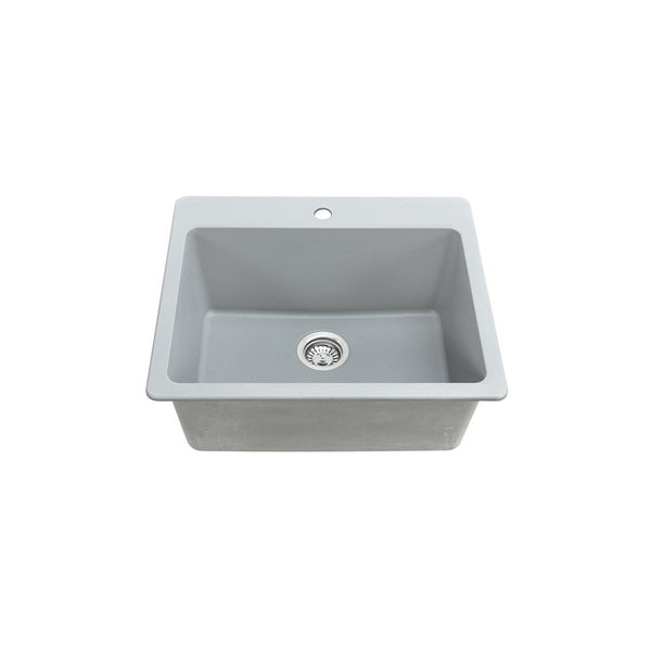 Évier de cuisine gris double montage, 1 cuve, 25''X22''