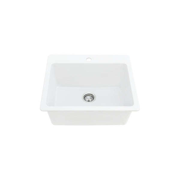 Évier de cuisine blanc double montage, 1 cuve, 25''X22''