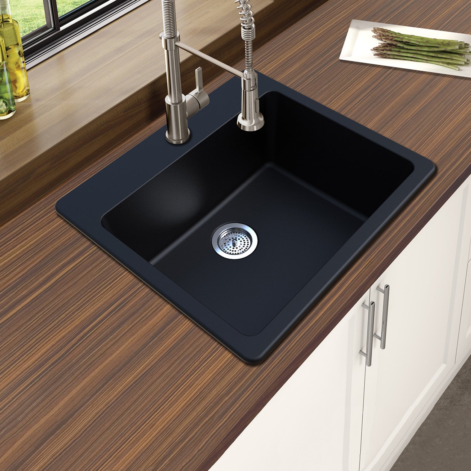 Agua Canada | Everest 1 Bowl, 25″X22″, Dual Mount Black Kitchen Sink
