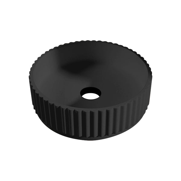 Matte black round basin solid surface with corrugated vessel sink