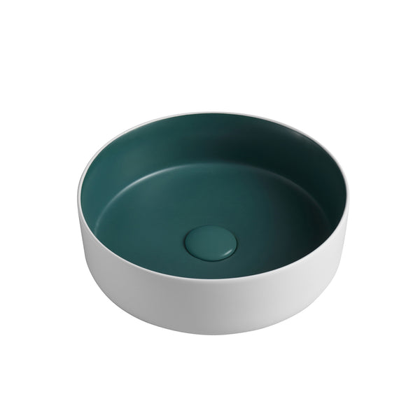 Vasque ronde de porcelaine blanc et vert foncé 14’’X14’’