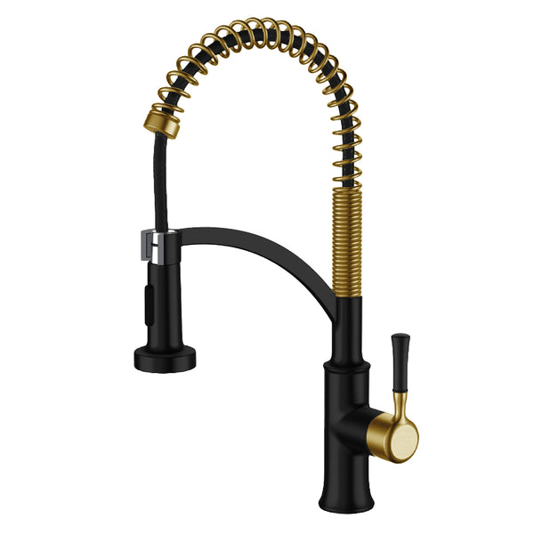 Industrial style single handle brushed brass (gold) and matte black kitchen faucet