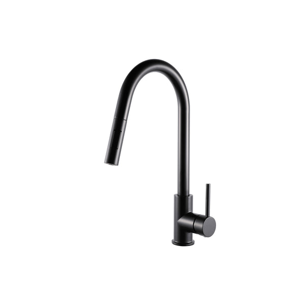 Robinet de cuisine à bec rétractable et double jet fini noir mat