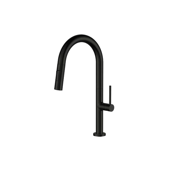 Robinet de cuisine à bec rétractable et double jet fini noir mat