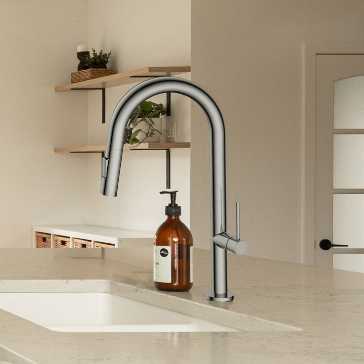 Agua Canada | Moochi-II-BN Brushed Nickel Retractable-Spout Kitchen Faucet