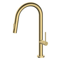 Kitchen Faucet with Retractable-Spout in  Brushed Brass Finish