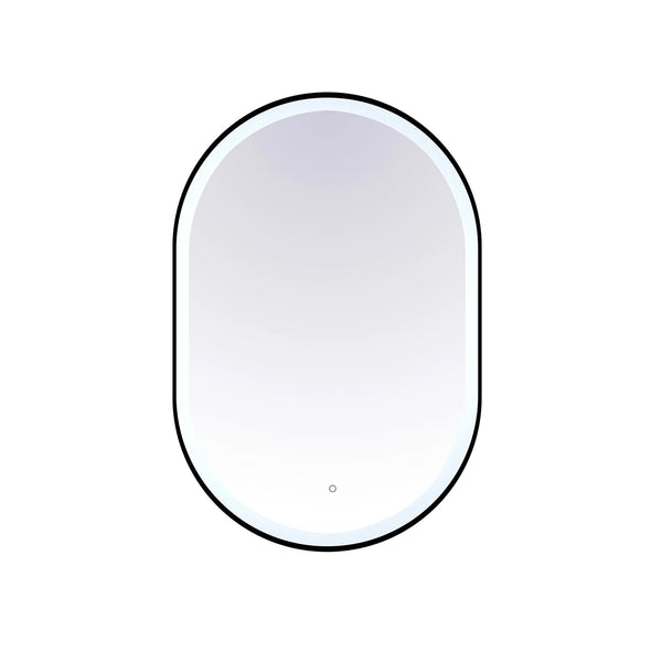 Miroir ovale 24''X36'' avec cadre noir mat et lumières DEL