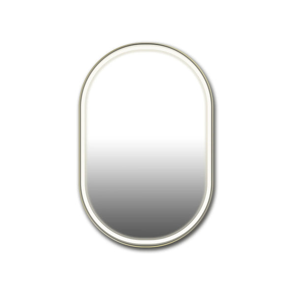 Miroir ovale 24''X36'' en laiton brossé (or) avec lumières DEL
