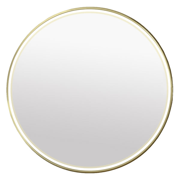 Miroir rond de 30'' avec cadre en laiton brossé et lumières DEL