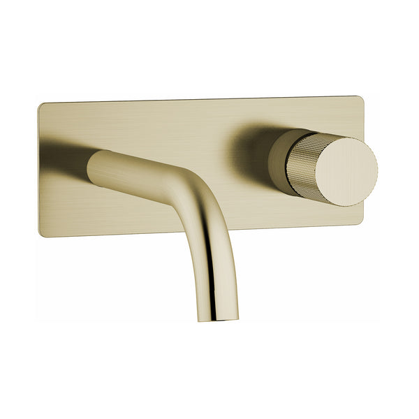 Wall-mounted bathroom faucet in brushed brass