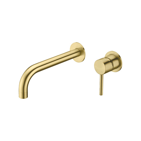 Wall-mounted bathroom faucet in brushed brass