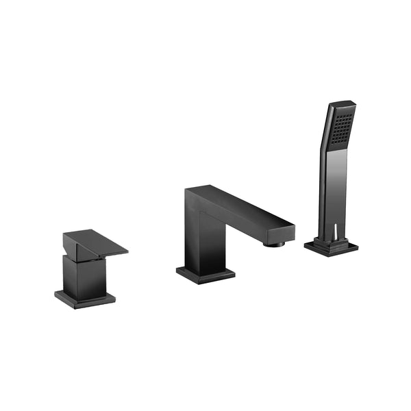 3Pcs Matte Black Square Bathtub Faucet