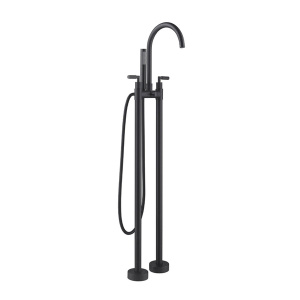 Freestading Faucet Round Matte Black With Two Handles