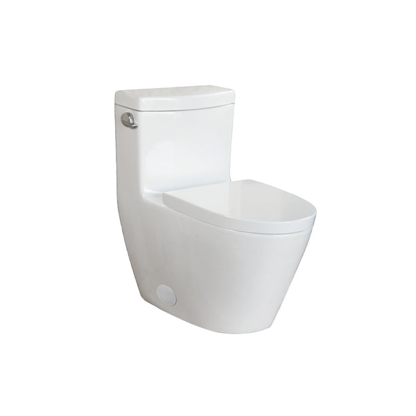 Toilette monopièce, allongée, chasse simple