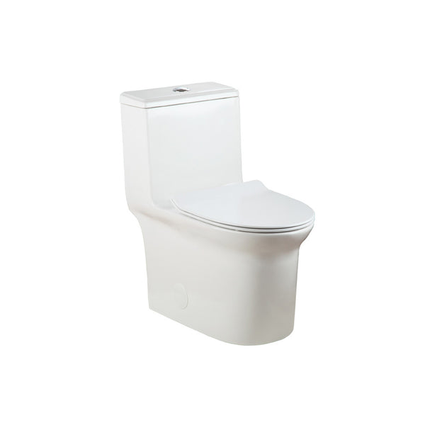 One-piece, elongated, dual-flush toilet