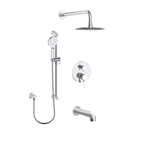 Round bath and shower kit with bathtub spout in polished chrome finish
