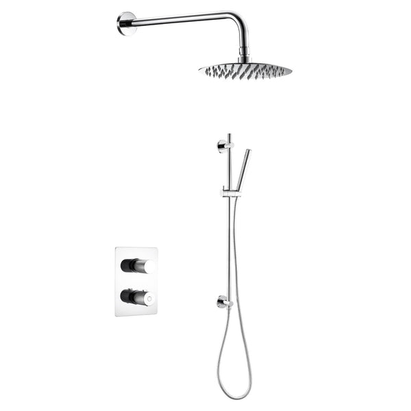 Ensemble de douche thermostatique: pomme de douche, douchette sur rail et valve avec fini chrome