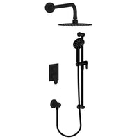 Shower Set With Rain Head, Hand Shower on Rail, and Separate Connector Elbow in Matte Black Finish