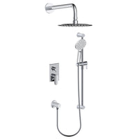 Shower Set With Rain Head, Hand Shower on Rail, and Separate Connector Elbow in Chrome Finish