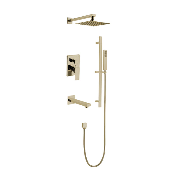Shower and tub faucet in brushed brass