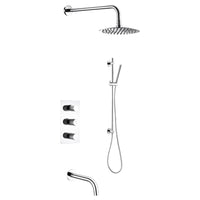Modern Chrome Shower and Tub Set – Thermostatic, Includes Handshower, Valve, and Spout