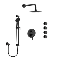 Matte black Shower Set with Rain Head, Hand Shower on Rail & 4 Body Jets