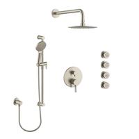 Brushed nickel Shower Set with Rain Head, Hand Shower on Rail & 4 Body Jets