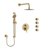 Brushed brass Shower Set with Rain Head, Hand Shower on Rail & 4 Body Jets