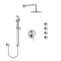 Chrome Shower Set with Rain Head, Hand Shower on Rail & 4 Body Jets
