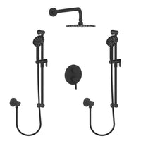 Round Shower Faucet Kit With Two Hand Showers on Rail and Two Elbows in Matte Black Finish