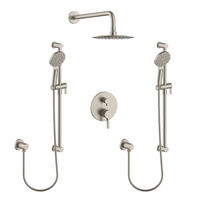 Round Shower Faucet Kit With Two Hand Showers on Rail and Two Elbows in Brushed Nickel finish