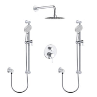 Round Shower Faucet Kit With Two Hand Showers on Rail and Two Elbows in Chrome Finish