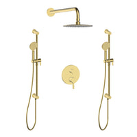 Shower Set With Two Hand Showers on Rail With Integrated Connector Elbow and a Rain Shower Head