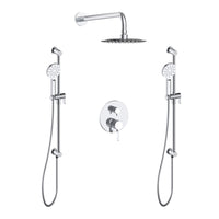 Veronila Shower set with two hand showers on rail with integrated connector elbow and a rain shower head