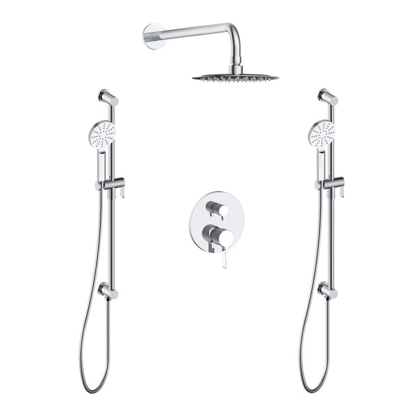 Veronila Shower set with two hand showers on rail with integrated connector elbow and a rain shower head