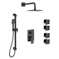 Vesmar-bk Shower set with hand shower on rail with integrated elbow, rain shower head and 4 body jets