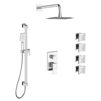 Vesmar Shower set with hand shower on rail with integrated elbow, rain shower head and 4 body jets