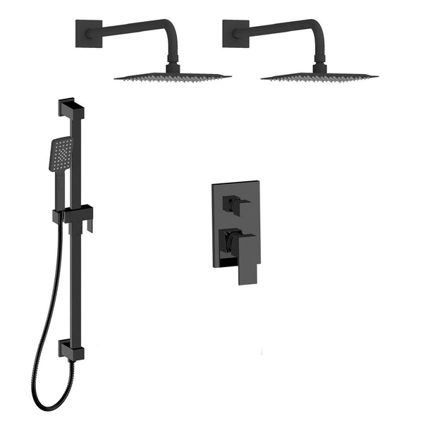 Vilmar-bk Shower set with two rain heads and a hand shower on rail with integrated elbow