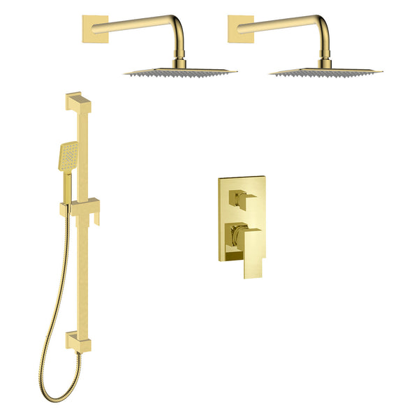 Vilmar-gd Shower set with two rain heads and a hand shower on rail with integrated elbow