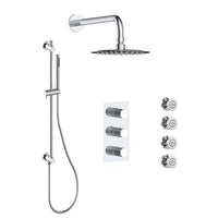 Shower Set With Hand Shower on a Rail With Integrated Elbow, Rain Showerhead, and Four Body Jets chrome