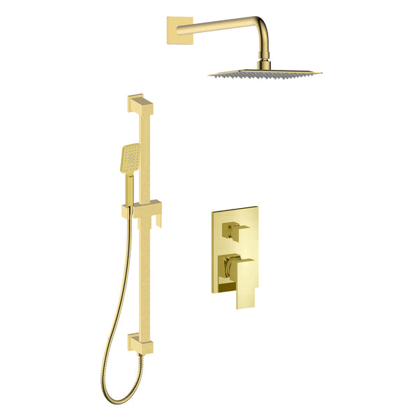 Vinicius-gd Shower faucet set with rain shower head and hand shower on sliding rail, featuring an integrated elbow